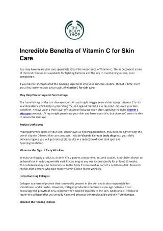 Incredible Benefits of Vitamin C for Skin Care