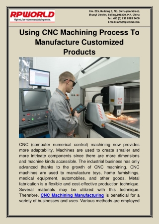 Using CNC Machining Process To Manufacture Customized Products