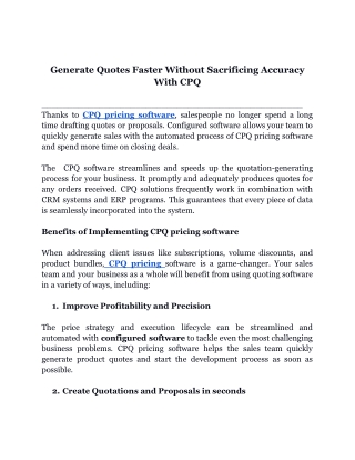 Generate Quotes Faster Without Sacrificing Accuracy With CPQ