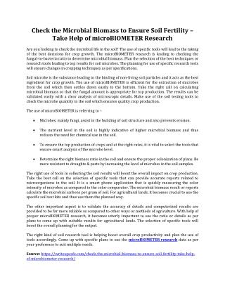 Check the Microbial Biomass to Ensure Soil Fertility – Take Help of microBIOMETER Research