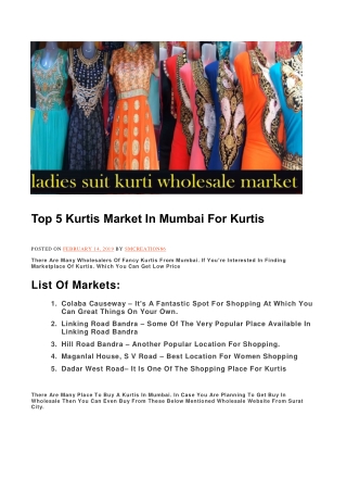 Top 5 Kurtis Market In Mumbai For Kurtis