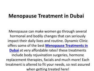 Menopause Treatment in Dubai