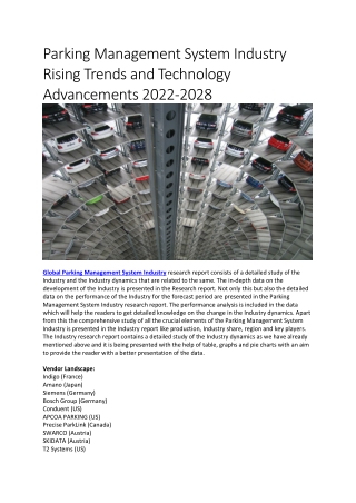 Parking Management System Industry Rising Trends and Technology Advancements 2022