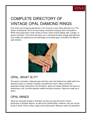 COMPLETE DIRECTORY OF VINTAGE OPAL DIAMOND RINGS