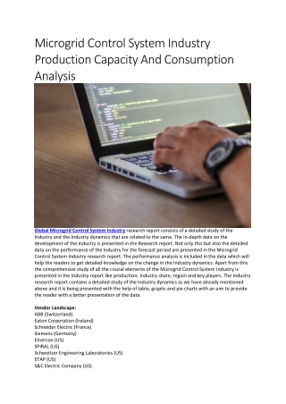 Microgrid Control System Industry Production Capacity And Consumption Analysis