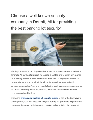 Choose a well-known security company in Detroit, MI for providing the best parking lot security