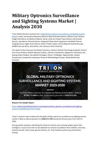 Military Optronics Surveillance and Sighting Systems Market | Analysis 2030