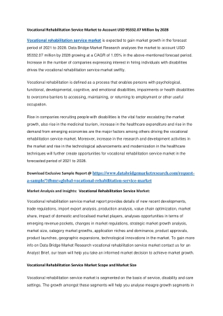 Vocational Rehabilitation Service Market to Account USD 95332.07 Million by 2028