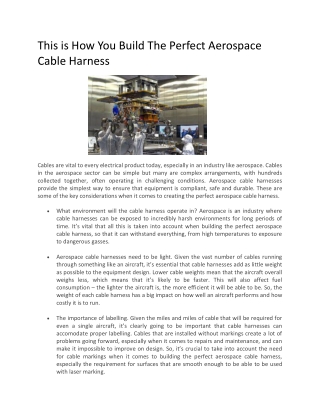 This is How You Build The Perfect Aerospace Cable Harness - Gem Cable Solutions