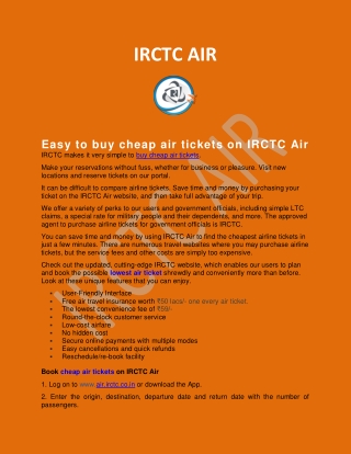 Easy to buy cheap air tickets on IRCTC Air