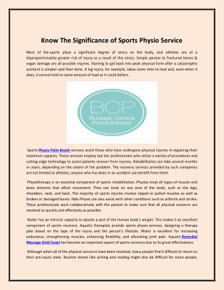 Know The Significance of Sports Physio Service