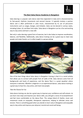 The Best Salsa Dance Academy in Bangalore