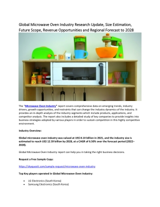 Global Microwave Oven Industry Research Update, Size Estimation, Future Scope.