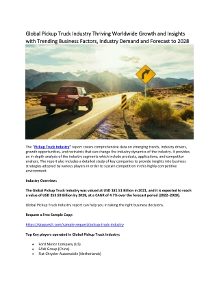 Global Pickup Truck Industry Thriving Worldwide Growth and Insights.