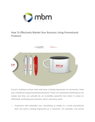 How To Effectively Market Your Business Using Promotional Products - MBM Omega