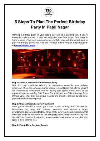 5 Steps To Plan The Perfect Birthday Party In Patel Nagar