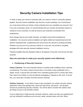 Security Camera Installation Tips