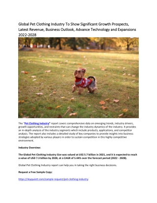 Global Pet Clothing Industry To Show Significant Growth Prospects, Latest Trends