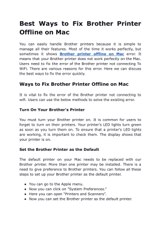 Simple Steps To Fix Brother Printer Offline On Mac