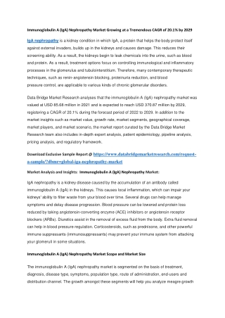 Immunoglobulin A (IgA) Nephropathy Market Growing at a Tremendous CAGR of 20.1 by 2029
