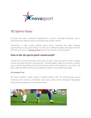 3G Sports Grass - Sports Play Surfaces - Nova Sport Ltd