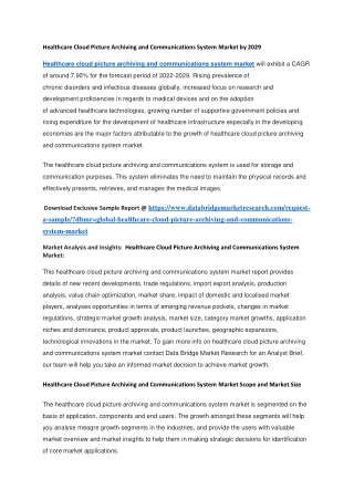 Healthcare Cloud Picture Archiving and Communications System Market by 2029
