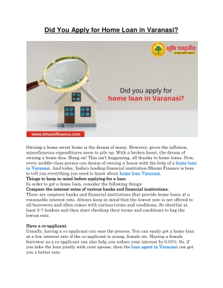 Did You Apply for Home Loan in Varanasi