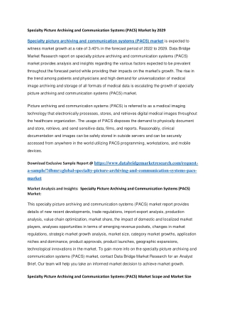 Specialty Picture Archiving and Communication Systems (PACS) Market by 2029