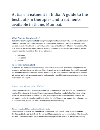Best autism therapies and treatments available in thane, Mumbai.