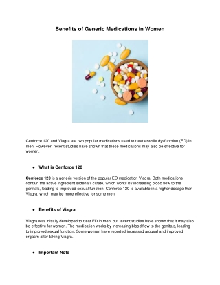Benefits of Generic Medications in Women