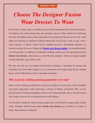 Choose The Designer Fusion Wear Dresses To Wear