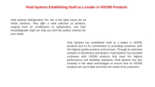 Peak Systems Establishing Itself as a Leader in VOLTAS Products