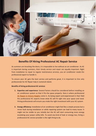 Benefits of hiring professional AC Repair In Victory Heights