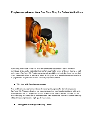 Propharmacystores - Your one stop shop for online Medications