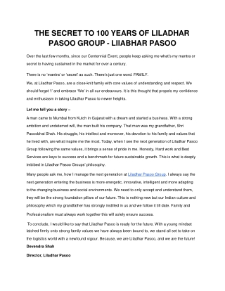 THE SECRET TO 100 YEARS OF LILADHAR PASOO GROUP - LIlABHAR PASOO