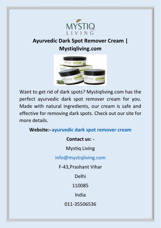 Ayurvedic Dark Spot Remover Cream | Mystiqliving.com