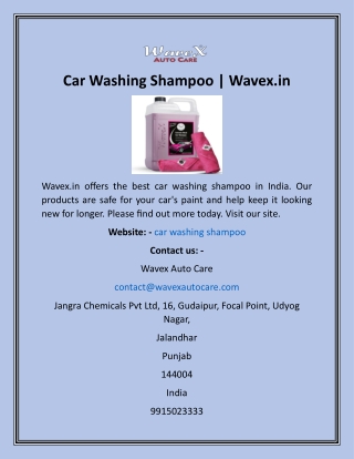 Car Washing Shampoo  Wavex.in
