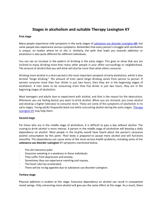 Stages in alcoholism and suitable Therapy Lexington KY