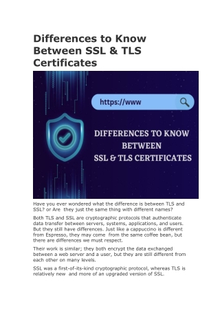 Differences to Know Between SSL & TLS certificate