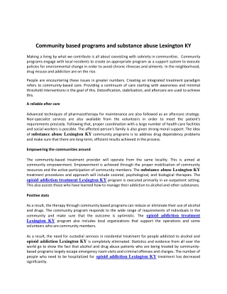 Community based programs and substance abuse Lexington KY