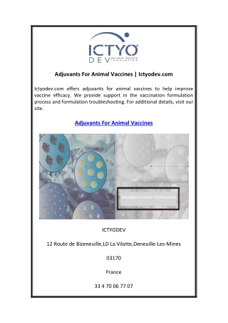 Adjuvants For Animal Vaccines  Ictyodev.com