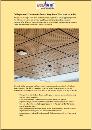 Ceiling Acoustic Treatment – Best to Keep Space With Superior Noise