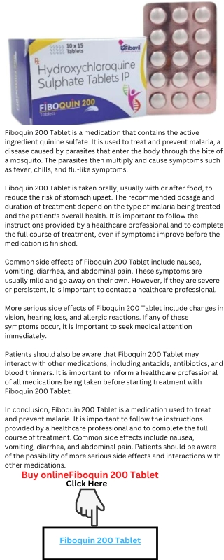 Buy Fiboquin 200 Tablet  View Uses, Side Effects, Price and Substitutes  Liboc Davamart