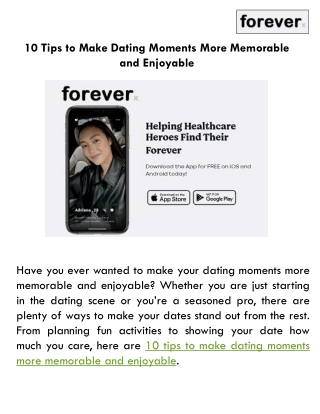 10 Tips to Make Dating Moments More Memorable and Enjoyable