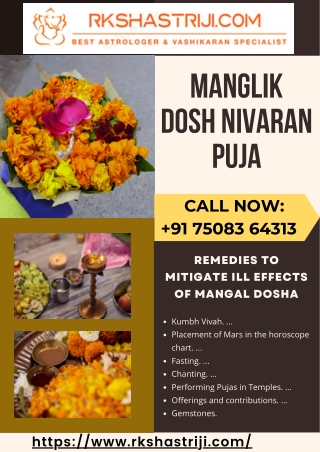 Manglik Dosh Nivaran Puja | Call Now |  91 75083 64313