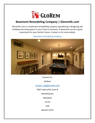 Basement Remodeling Company  Gloremllc.com