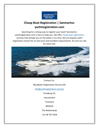 Cheap Boat Registration  Sanmarino-yachtregistration.com