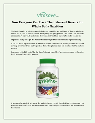 Now Everyone Can Have Their Share of Greens for Whole Body Nutrition