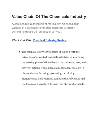 Value Chain Of The Chemicals Industry
