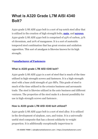 What is A320 Grade L7M AISI 4340 Bolt